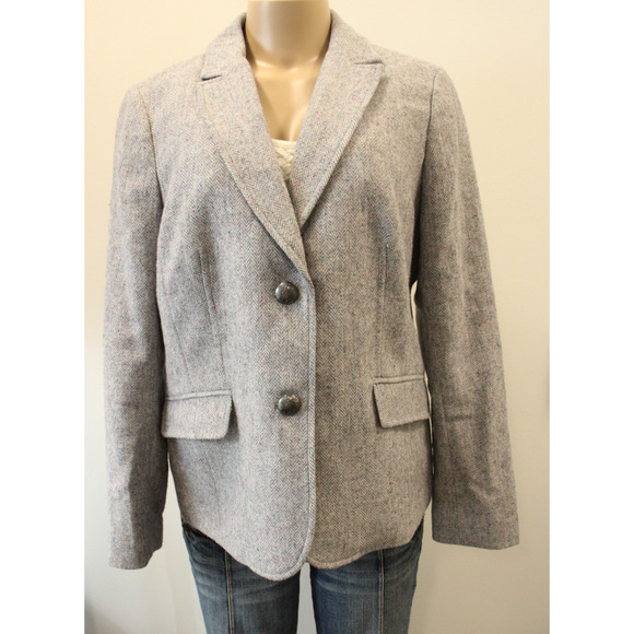 Talbots Blazer Womens 12 Gray Herringbone 2 Button Notch Lapel Formal Jacket - Picture 1 of 12